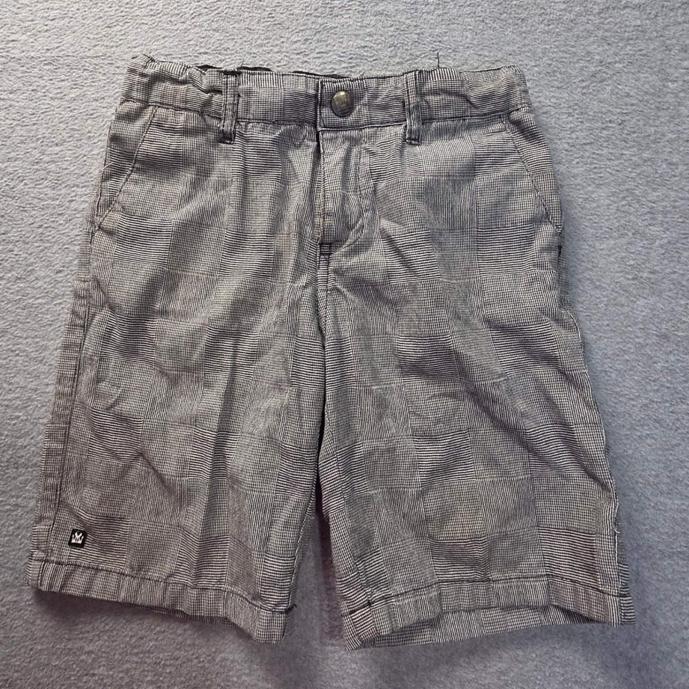 Micross Flat Front Casual Shorts Youth Size 7 Black White Striped Skate Zip Fly